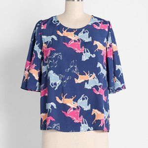 Horse Print "All The Pretty Horses" Flutter Sleeve Top by Modcloth